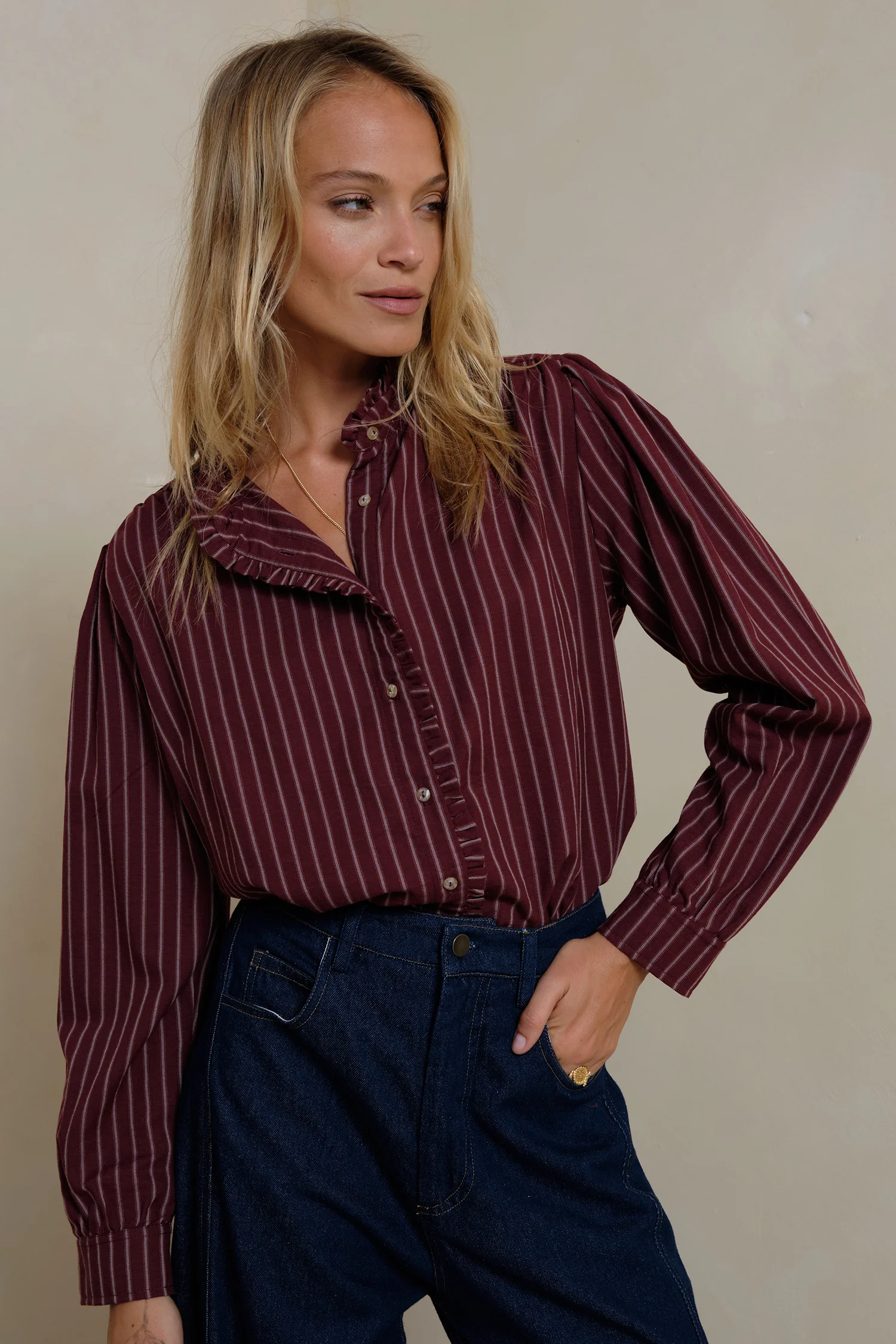 Amina Blouse - Wine Stripe - Image 4
