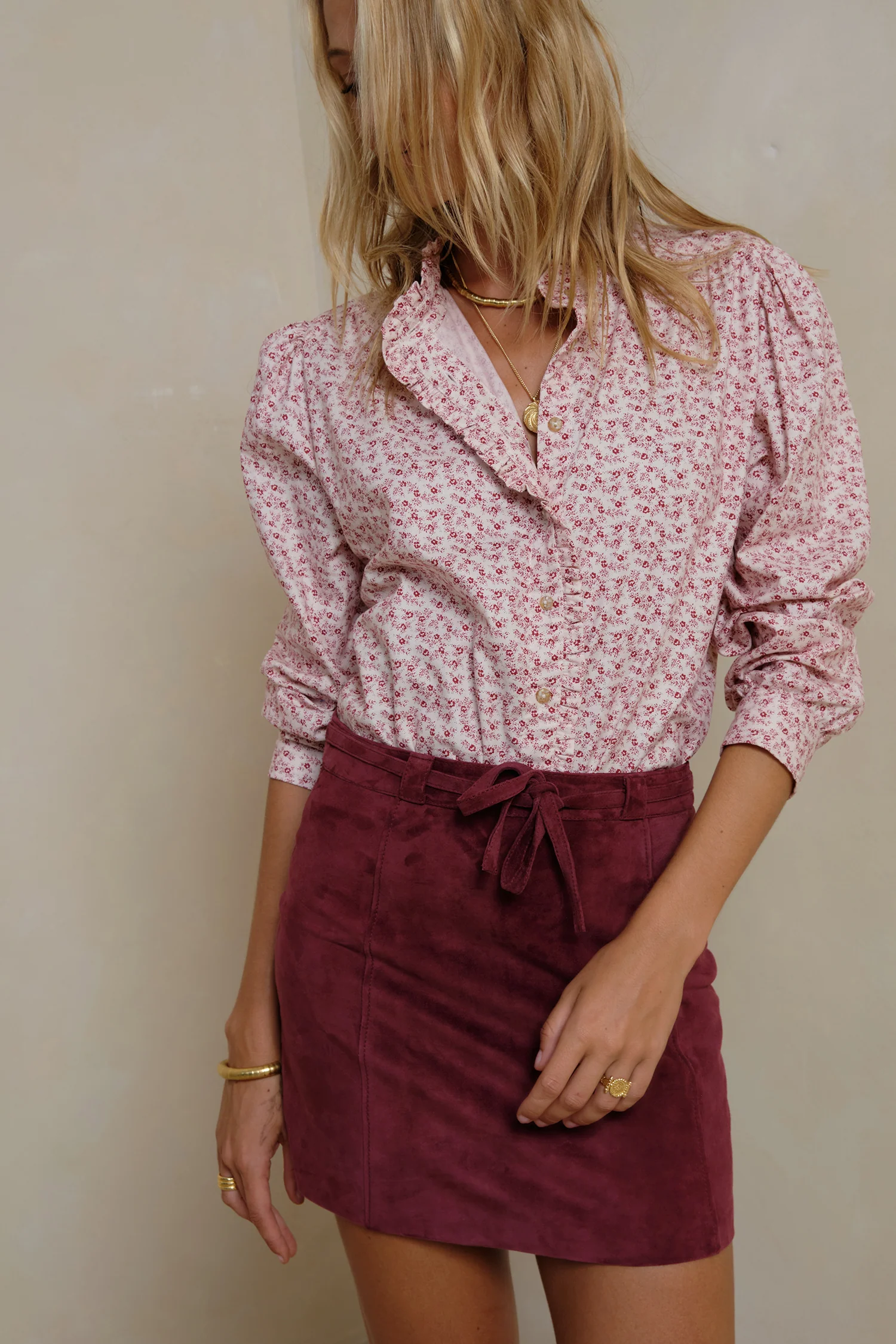 Nova Suede Mini Skirt - Wine Suede - Image 3
