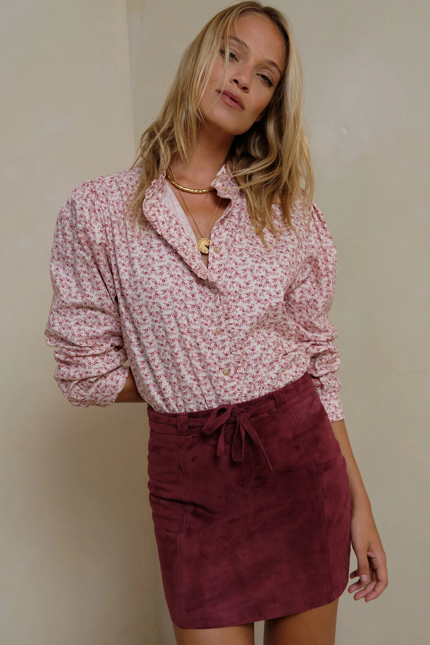 Nova Suede Mini Skirt - Wine Suede - Image 5