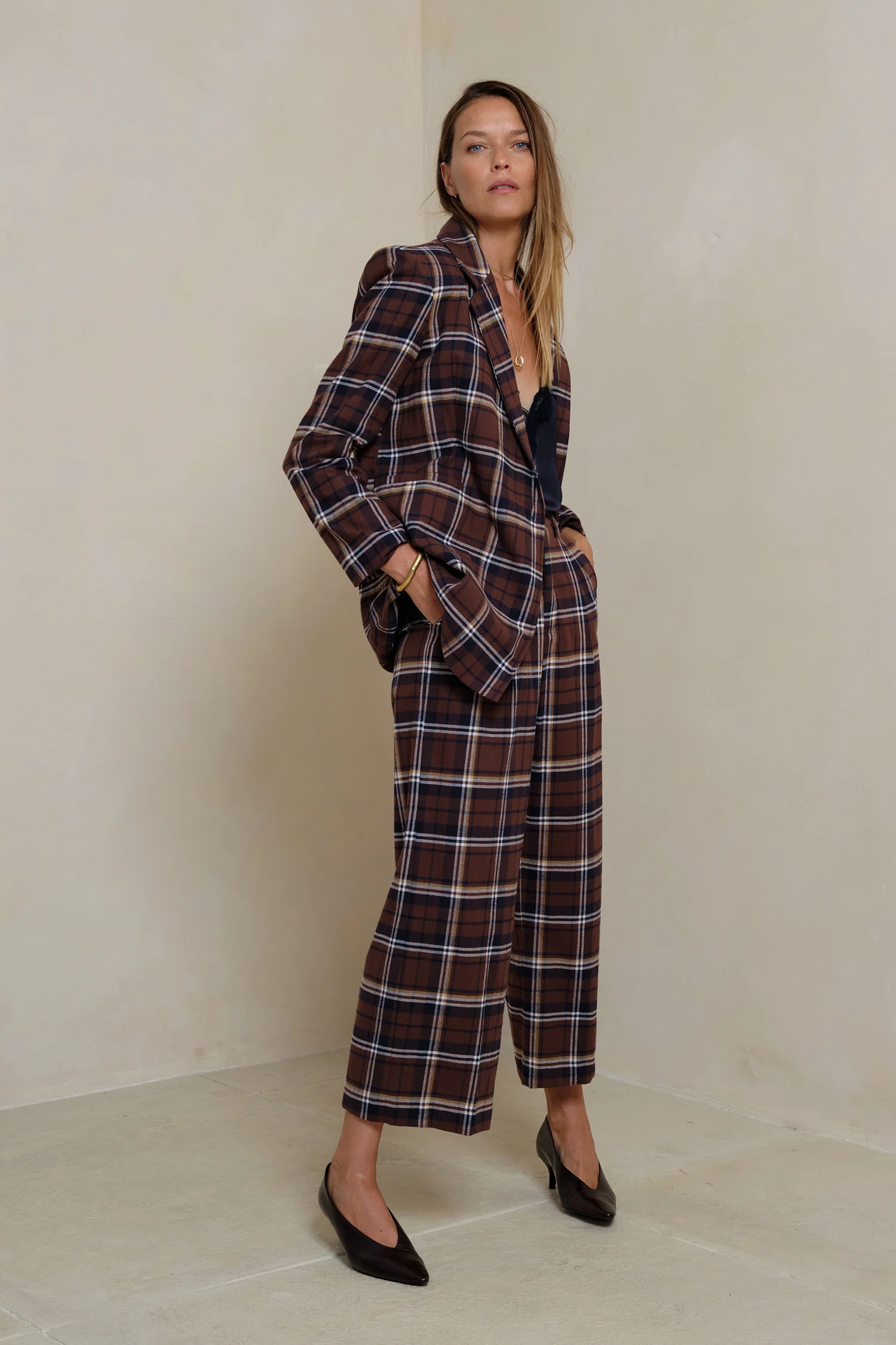 Odilla Plaid Jacket - Chocolate/Navy Check - Image 6
